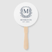 Éventail Monogram Crest Marine Blue Botanical Mariage (Dos)