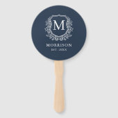 Éventail Monogram Crest Marine Blue Botanical Mariage (Devant)