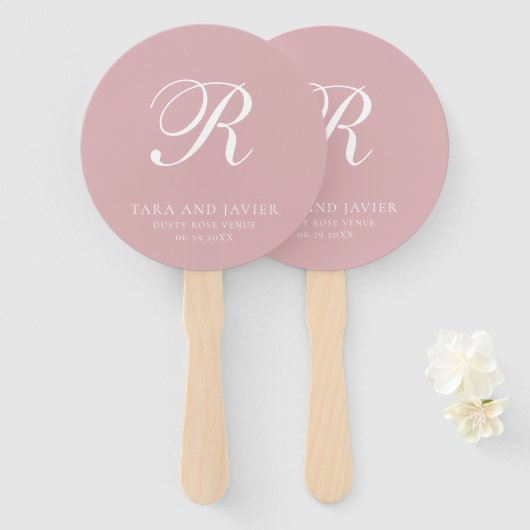 Éventail Monogram Élégant Rose Poussiéreuse Mariage Formel (Devant et derrière)