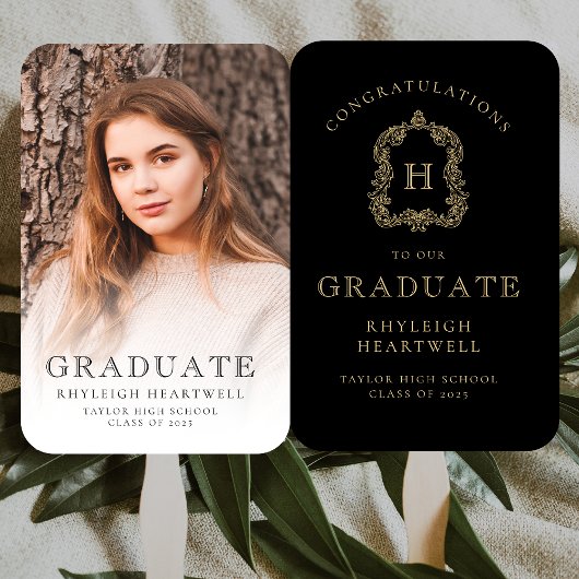 Éventail Monogramme Black Gold Photo Graduation