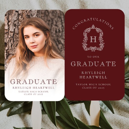 Éventail Monogramme Bourgogne Blanc Photo Graduation