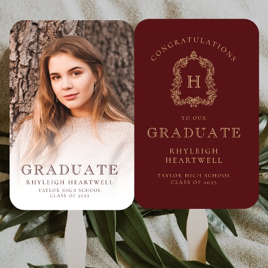 Éventail Monogramme Bourgogne Gold Photo Graduation