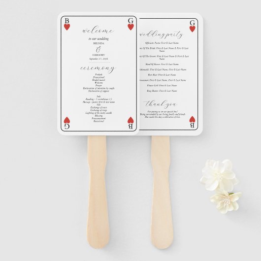 Éventail Monogramme Coeurs Jouer Carte Mariage Programme (Devant et derrière)