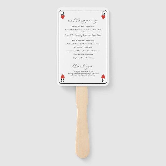 Éventail Monogramme Coeurs Jouer Carte Mariage Programme (Dos)