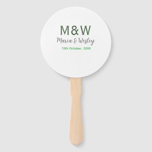 Éventail Monogramme couple gris vert moderne date romantiqu (Devant)
