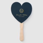 Éventail Monogramme dans Gold Wreath Blue Heart Wedt Progra (Devant)