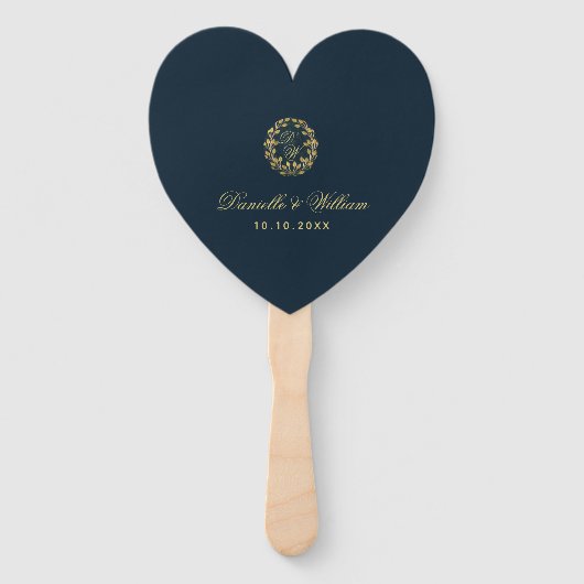 Éventail Monogramme dans Gold Wreath Blue Heart Wedt Progra (Devant)