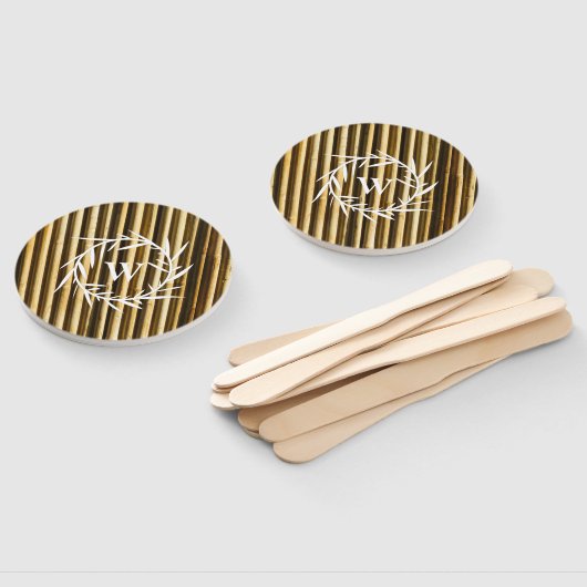 Éventail Monogramme en bambou rustique Lignes verticales Mo (Non-assemblé)