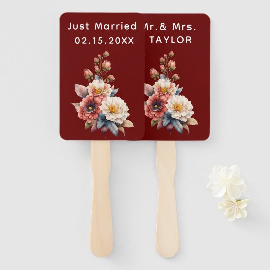 Éventail Monogramme floral de mariage (Devant et derrière)