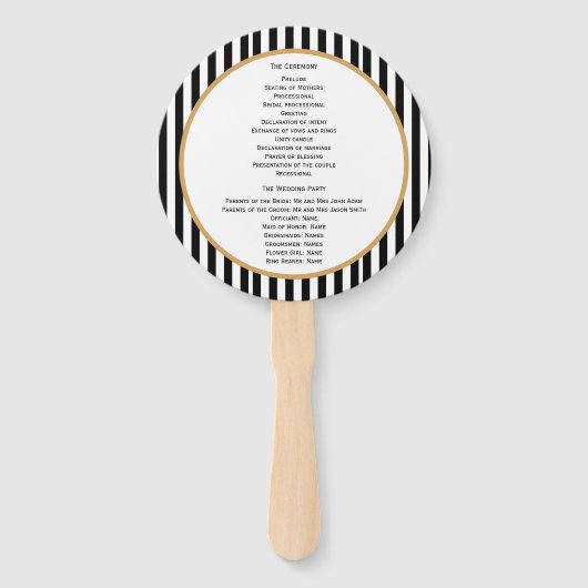 Éventail Monogramme Mariage Art déco noir, or et blanc (Dos)