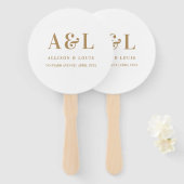Éventail Monogramme mariage minimaliste or blanc (Devant et derrière)