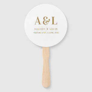 Éventail Monogramme mariage minimaliste or blanc