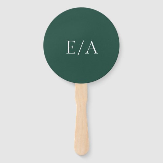 Éventail Monogramme minimal Élégant Mariage vert émeraude (Devant)
