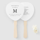 Éventail Monogramme minimum Mariage noir blanc (Devant et derrière)
