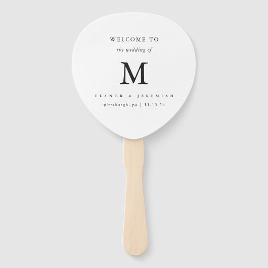 Éventail Monogramme minimum Mariage noir blanc (Devant)