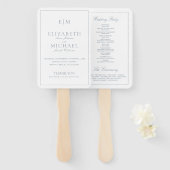 Éventail Monogramme moderne Dusty Blue Script Wedding Progr (Devant et derrière)