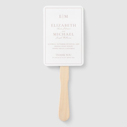 Éventail Monogramme moderne Dusty Rose Script Wedding Progr (Devant)