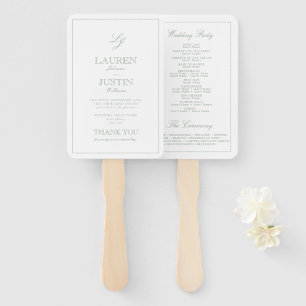 Éventail Monogramme moderne Sage Green Script Wedding Progr