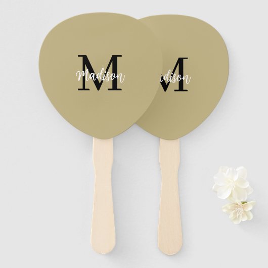 Éventail Monogramme Moderne Tan Sable Noir (Devant et derrière)