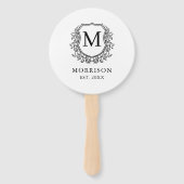 Éventail Monogramme Noir Blanc Crest Mariage botanique (Dos)