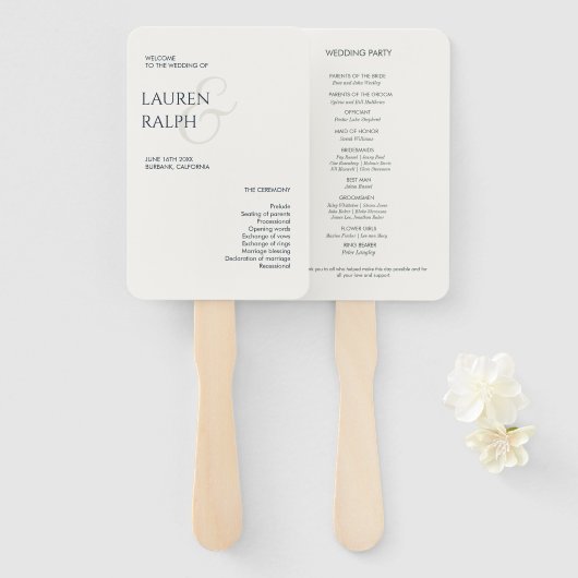 Éventail Monogramme noir et blanc Programme de mariage de b (Devant et derrière)