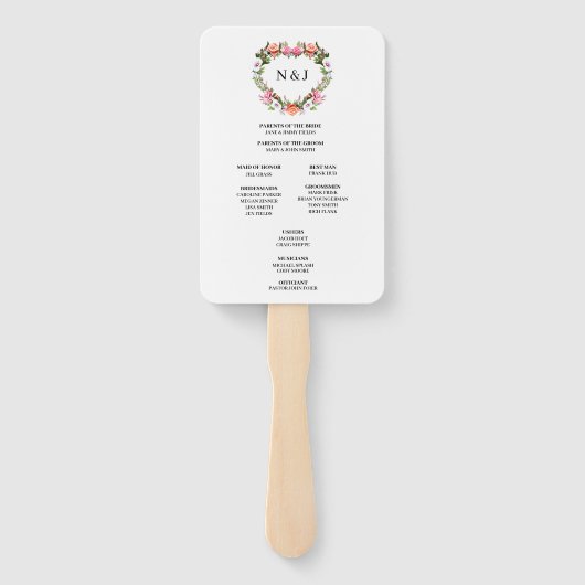 Éventail Monogramme Romantique Rose coeur floral (Dos)