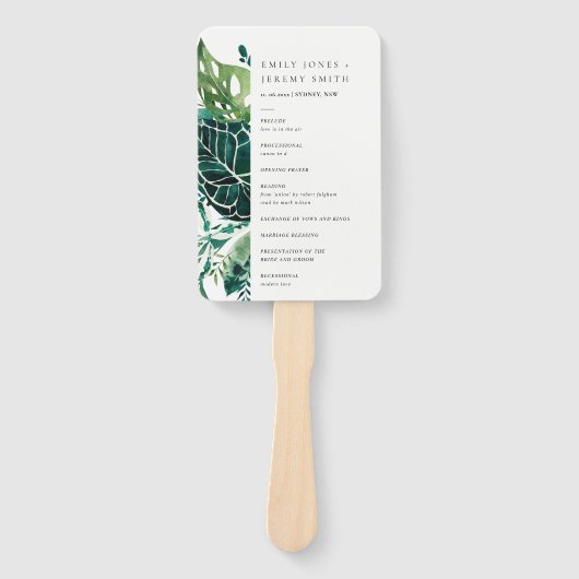 Éventail Monstera Tropical Green Leafy Wedding Programme (Devant)
