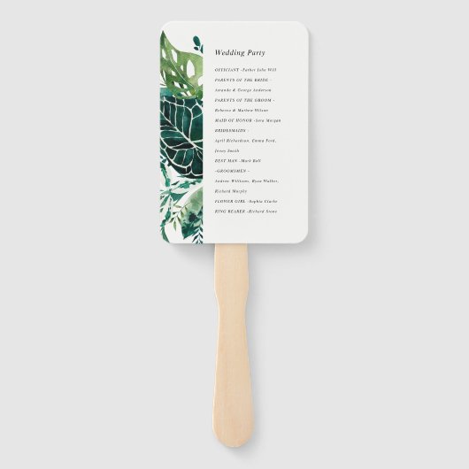 Éventail Monstera Tropical Green Leafy Wedding Programme (Dos)