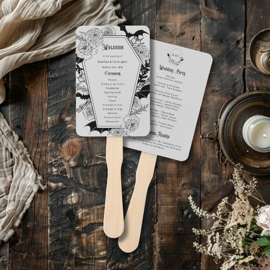 Éventail Moody Gothic Floral Coffin Grey Wedding Programme