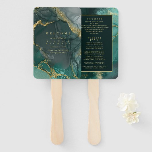 Éventail Moody Ink Emerald Gold Abstrait Program ID988 (Devant et derrière)