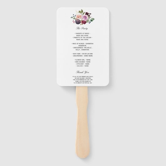 Éventail Moody & Rustic Bourgogne Watercolor Flowers & Berr (Dos)