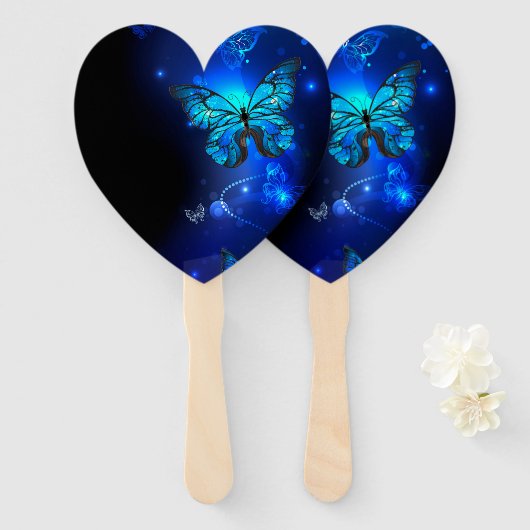 Éventail Morpho Butterfly in the Dark Background (Devant et derrière)