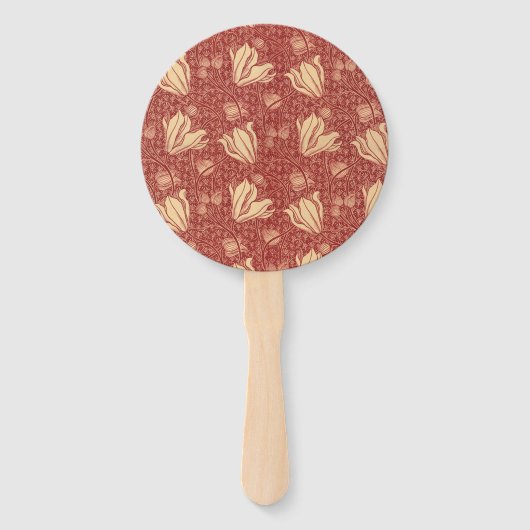 Éventail Morris Inspiré Lily Flower Botanique Rouge Textile (Devant)