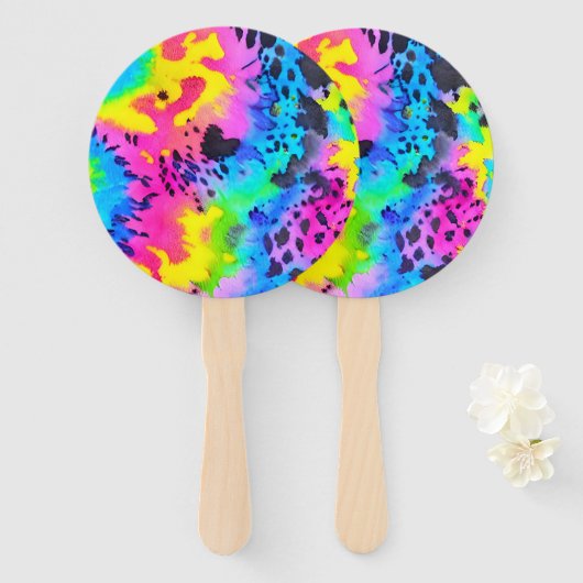 Éventail Motif coloré Wild Cheetah Tye Dye (Devant et derrière)