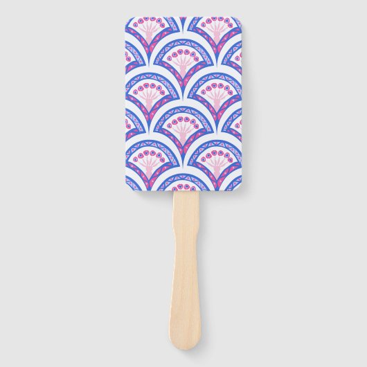 Éventail motif damassé floral bleu (Devant)