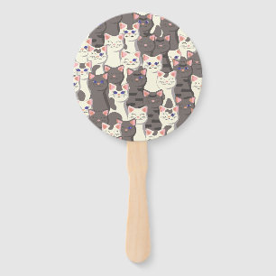 Éventail Motif de chats blancs et gris