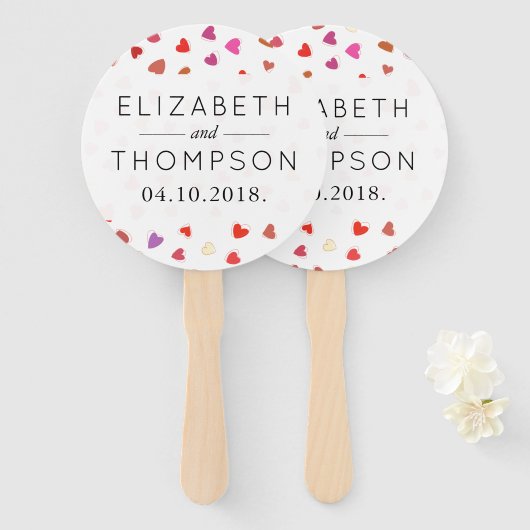 Éventail Motif de cœurs, Cœurs rouges, Amour, Mariage (Devant et derrière)