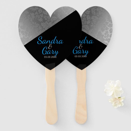 Éventail Motif de Damas argenté (Devant et derrière)