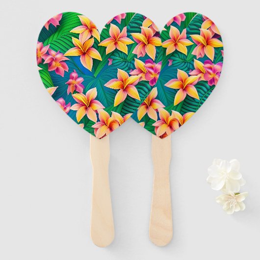 Éventail Motif de fleurs tropicales hawaïennes (Devant et derrière)