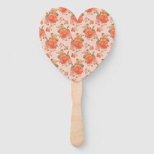 Éventail motif floral rose orange rose mariage printemps