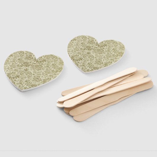 Éventail Motif Floral Vert Sage Antique Damas (Non-assemblé)