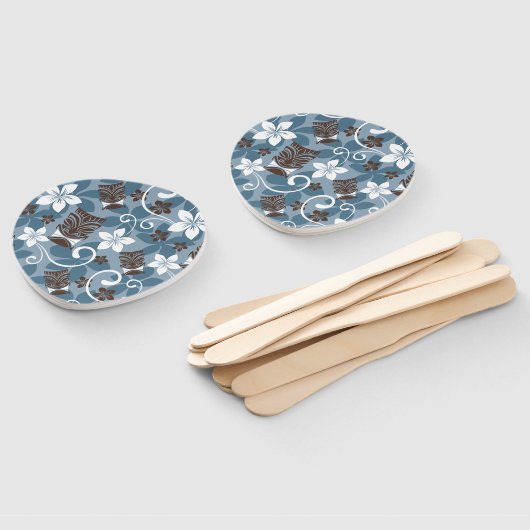 ÉVENTAIL MOTIF LUAU TIKI (BLEU) (Non-assemblé)