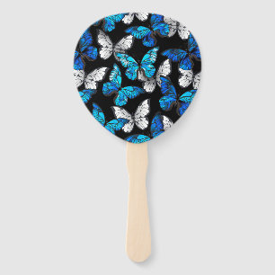 Éventail Motif sans couleur foncée avec papillons bleus Mor