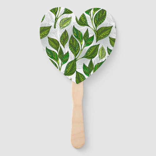 Éventail Motif sans couture avec Feuilles de thé vert (Devant)