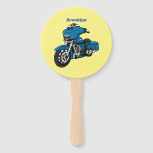 Éventail Motocyclette dessin animé bleu heureux mignon