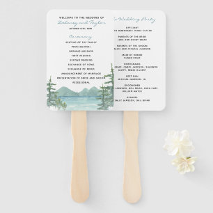 Éventail Mountain Lake Thème Watercolor Wedding Programme