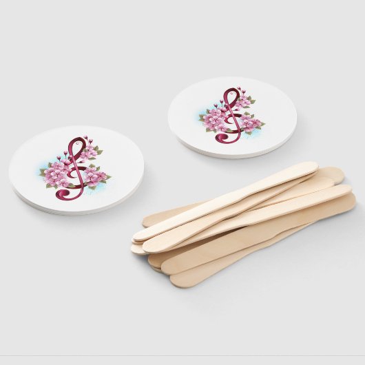 Éventail Musical treble clef notes with sakura flowers (Non-assemblé)