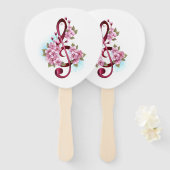Éventail Musical treble clef notes with sakura flowers (Devant et derrière)