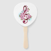 Éventail Musical treble clef notes with sakura flowers (Dos)