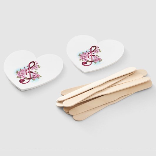 Éventail Musical treble clef notes with sakura flowers (Non-assemblé)